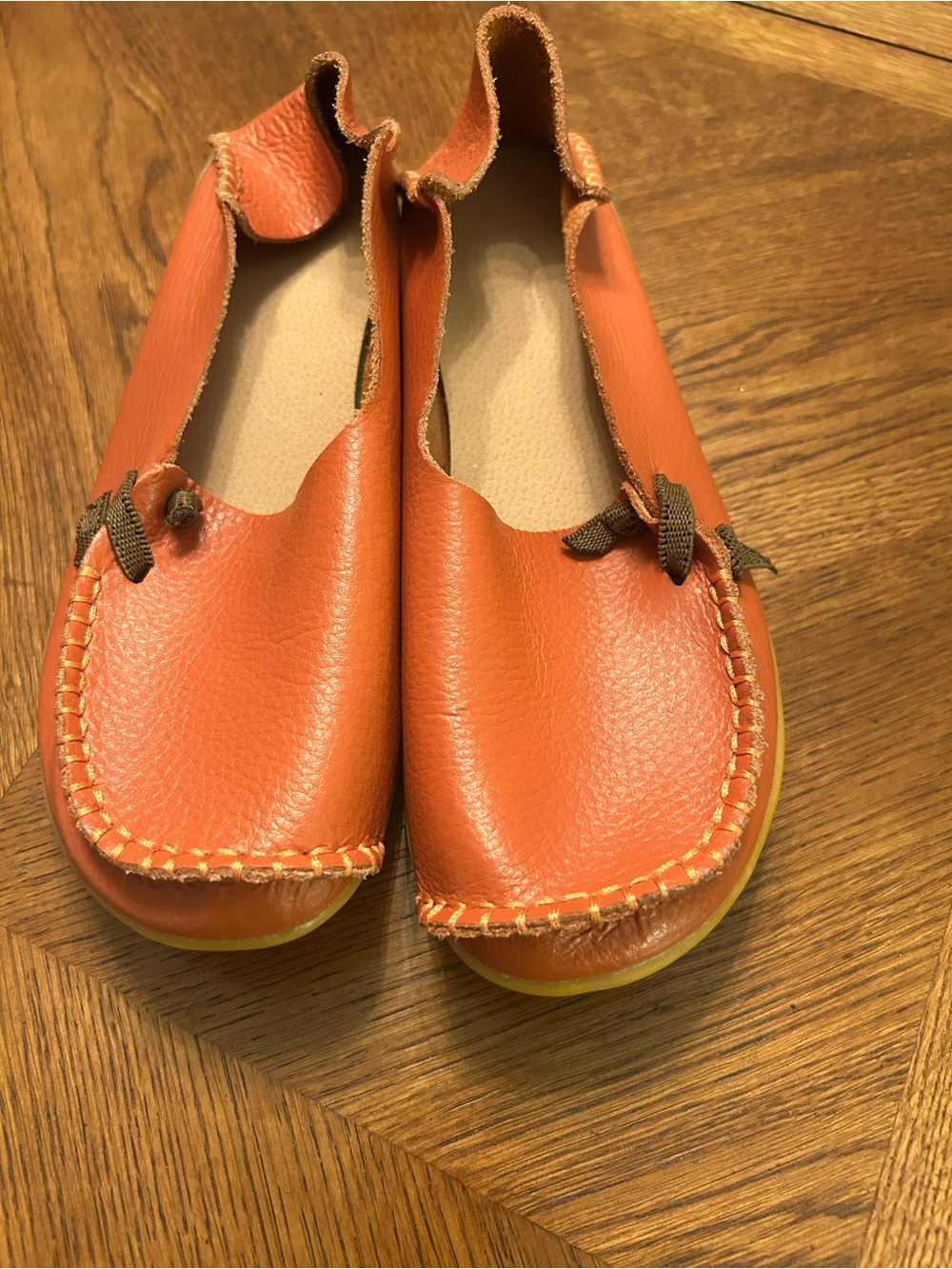 Women's Orange Leather Slip-On Loafers